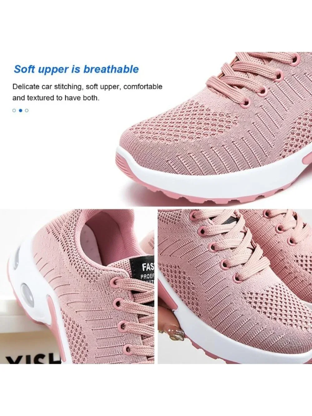 Women's Pink Pink Lightweight Air Cushion Mesh Breathable Casual Sneakers